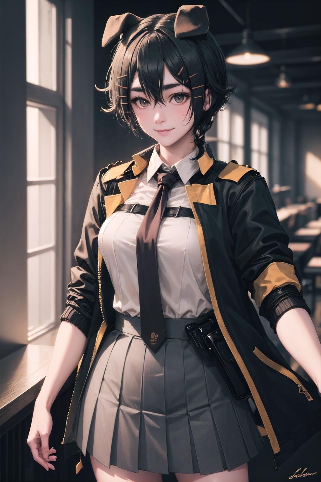 (highly detailed:1.3), 1girl, solo, light smile, <lora:ak_jackie-000005:1>, ak_jackie, white shirt, skirt, open jacket, necktie, Ultra-detail, (highres:1.1), best quality, (masterpiece:1.3), cinematic lighting, 