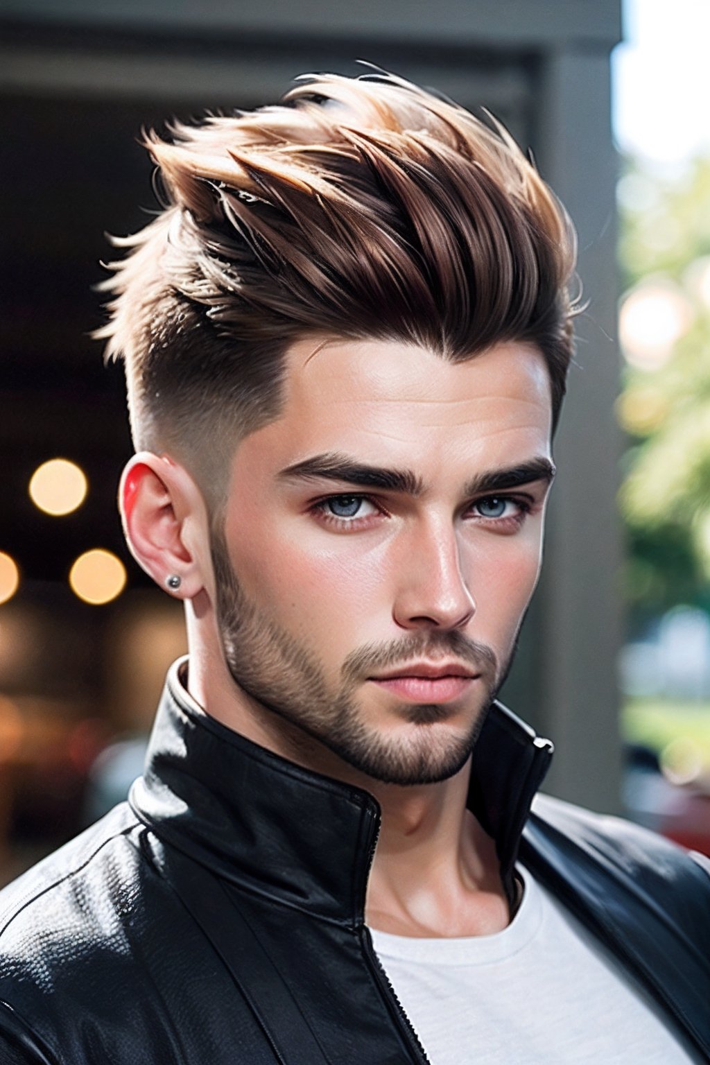 Realistic, handsome men , short hairstyle