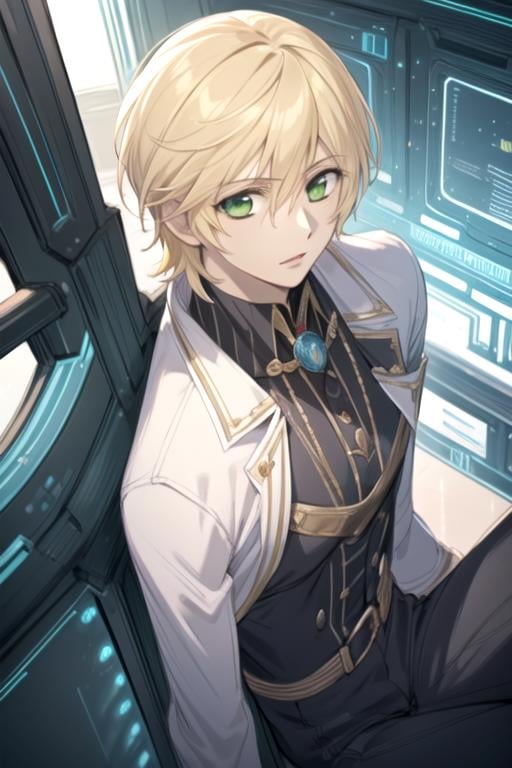 masterpiece, best quality, sketch, 1boy, solo, male focus, looking at viewer, , , , realistic, <lora:takuma_ichijou:0.72>, takuma_ichijou, blonde hair, green eyes, renaissance costume, science fiction soft science fiction, 16k resolution