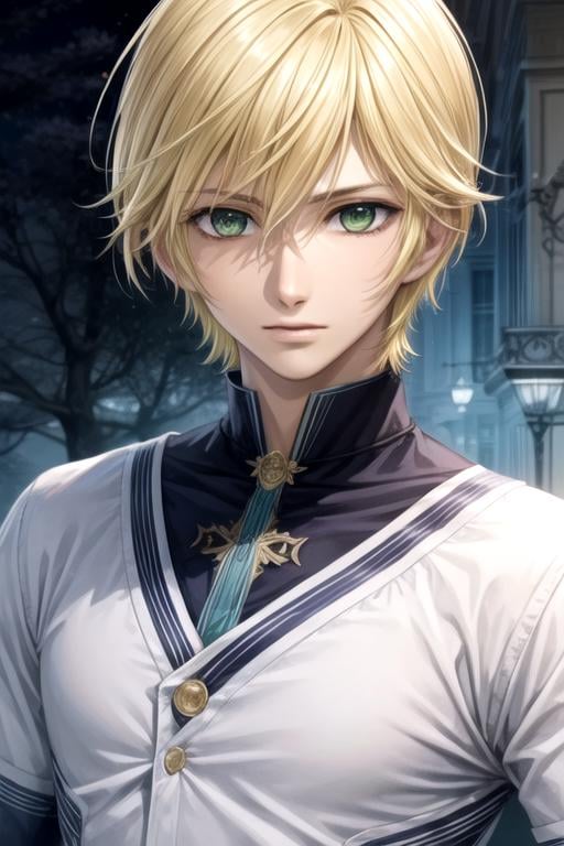 masterpiece, best quality, illustration, 1boy, solo, male focus, looking at viewer, upper body, , , realistic, <lora:takuma_ichijou:0.74>, takuma_ichijou, blonde hair, green eyes, , new wave science fiction,