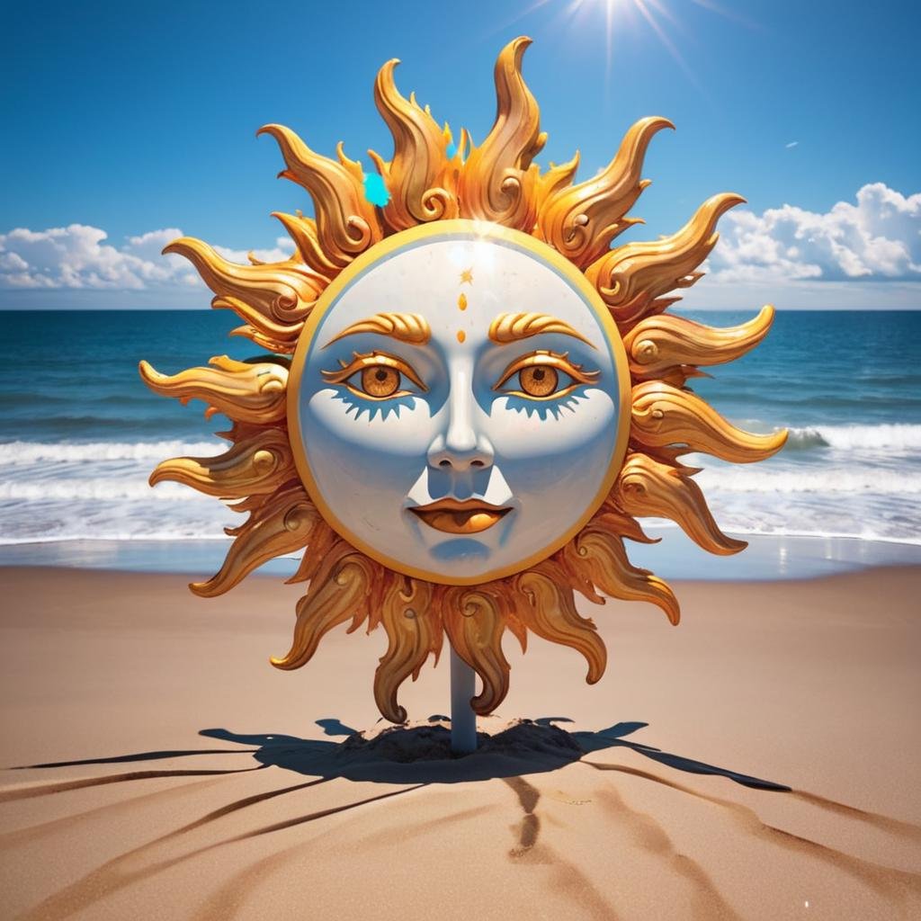 sun with the face in the sky on beach