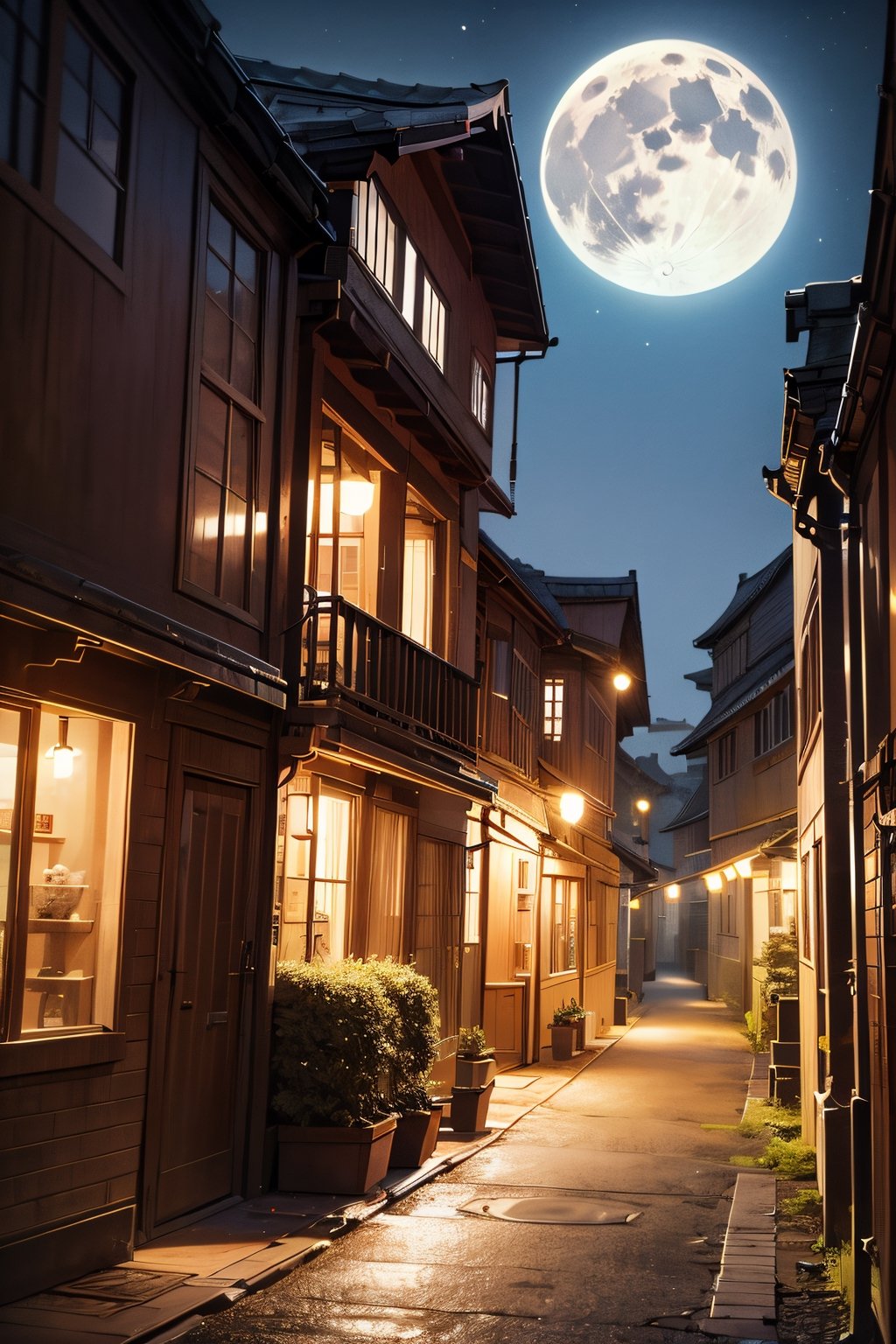 (absurdres, highres, ultra detailed, high resolution: 1.1)
BREAK
night, full moon, village road, moon light,
