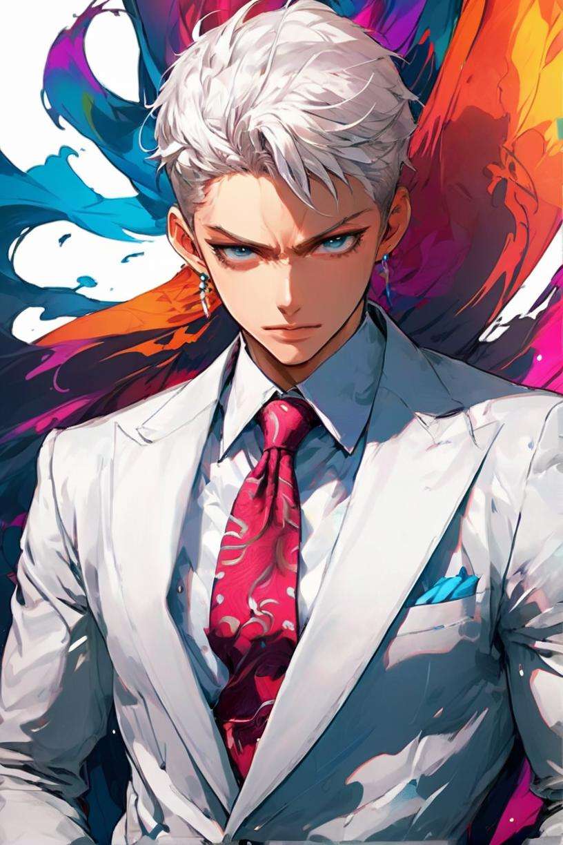 1boy,in suit,from above,muscular,white background,colorful,XP,niji,<lora:20230916-1694850761309:0.9>,