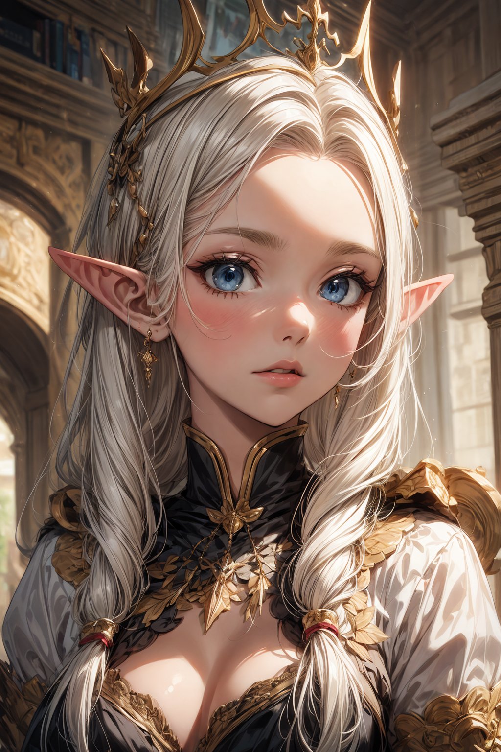 masterpiece,  best quality,  elf queen,  adult woman,  (portrait:0.8),  (close-up:0.8)
