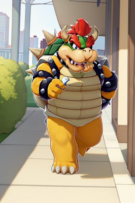 masterpiece, best quality, bowser, walking <lora:Bowser-000010:1>, eating ice_cream