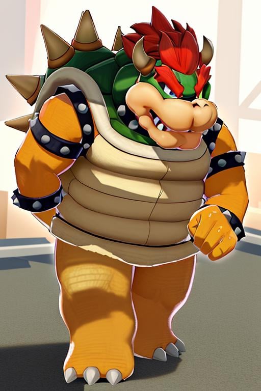 masterpiece, best quality, bowser, holding glasses, walking <lora:Bowser-000010:1>