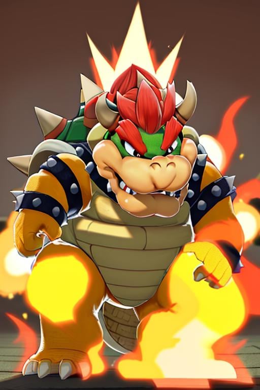 masterpiece, best quality, bowser, walking <lora:Bowser-000010:1>, breathing fire