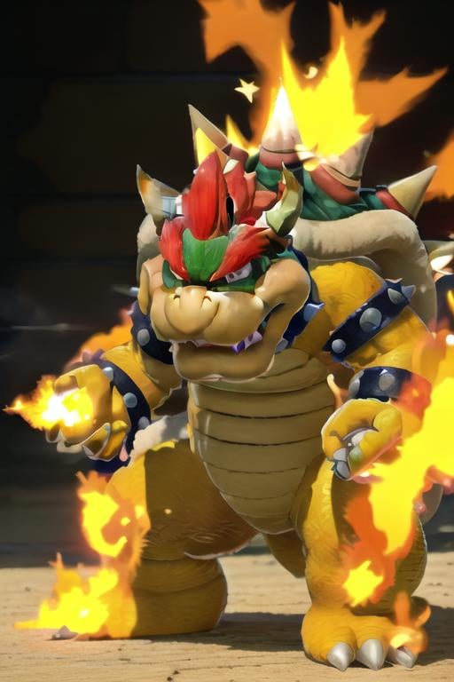 <lora:Bowser:1>, bowser, breathing_fire, masterpiece, best quality