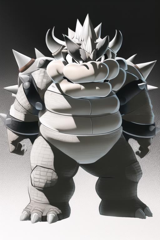 <lora:Bowser:1>, bowser, standing, masterpiece, best quality, greyscale, 