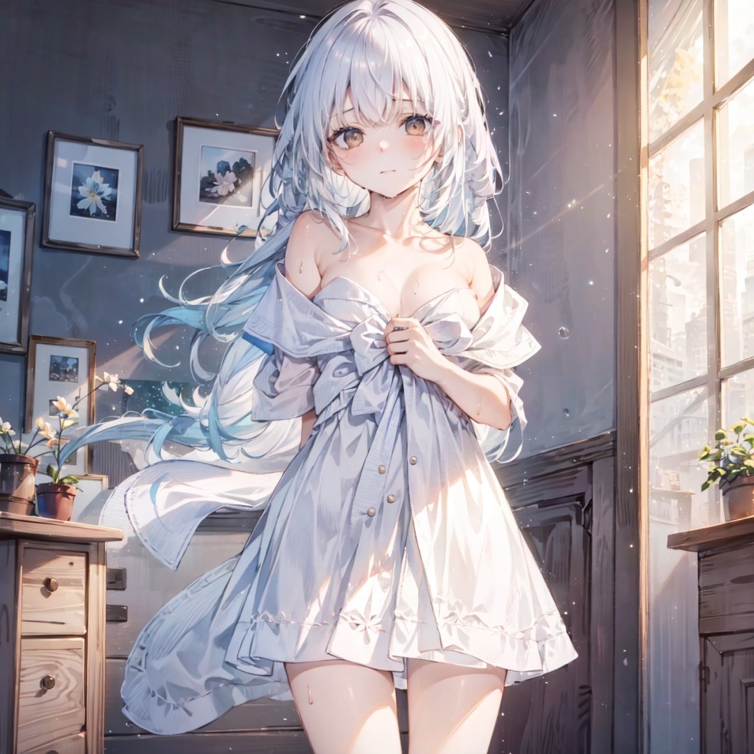 inely detail,Depth of field,(((masterpiece))),((extremely detailed CG unity 8k wallpaper)),best quality,high resolution illustration,Amazing,highres,intricate detail,(best illumination, best shadow, an extremely delicate and beautiful),beautiful sky,cumulonimbus,medieval street,town,florist's shop,Lens Flare,towel,1girl,blurry,depth_of_field,wet,solo,collarbone,brown_eyes,breasts,blurry_background,naked_towel,blurry_foreground,looking_at_viewer,long_hair,medium_breasts,