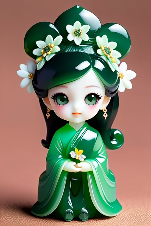 <lora:greendesign-000002:0.7>,masterpiece,best quality,greendesign,1girl,solo,earrings,jewelry,own hands together,green eyes,green hair,green dress,looking at viewer,dress,hair ornament,long sleeves,green theme,long hair,sitting,shadow,chibi,wide sleeves,minigirl,blurry,blurry background,full body,flower,closed mouth,lips,artist name,flower earrings,hair flower,seiza,eyelashes,