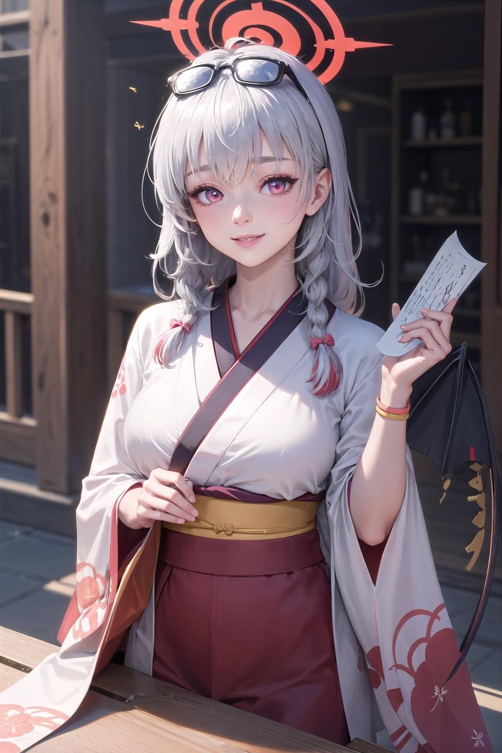 (highly detailed:1.3), 1girl, solo, light smile, <lora:wrenchs_ba_haruna-10:0.9>, ba_haruna_track, (kimono:1.3), Ultra-detail, (highres:1.1), best quality, (masterpiece:1.3), cinematic lighting, 