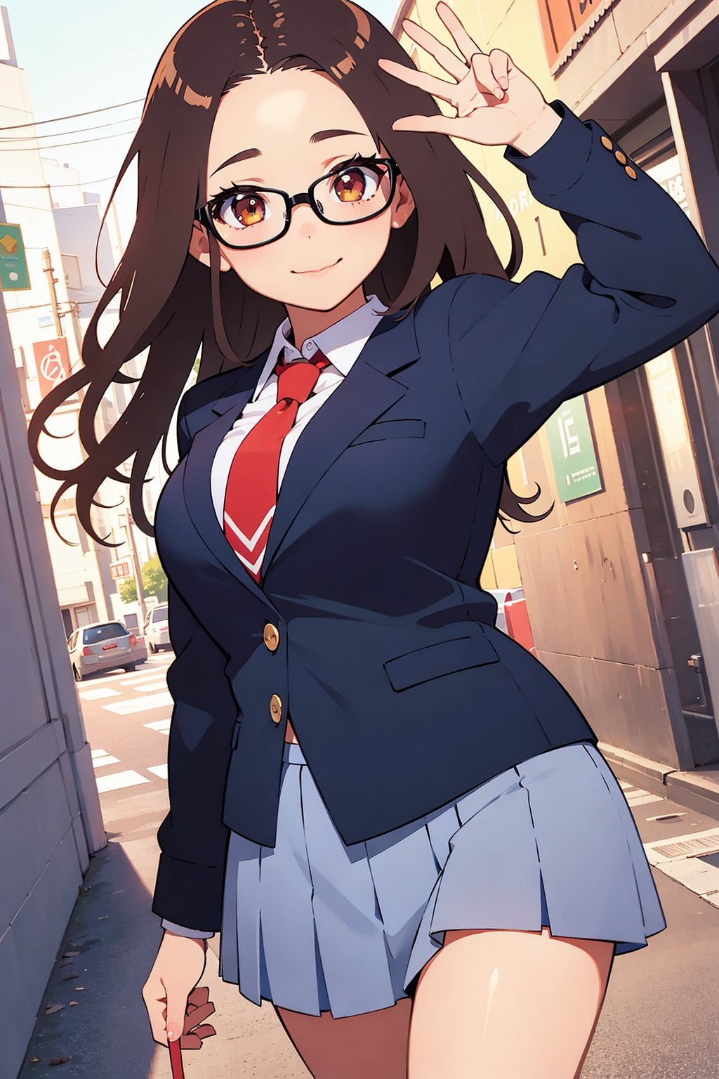 1girl,solo,school uniform,
brown_eyes, black_hair, straight hair, lips, (forehead:1.3),cute, medium breasts, plump,petite,loli,glasses,
,closed mouth, convergent strabismus, bashful, shy, blushing,smile,
BREAK
morning,
Greetings, front of school.wave one's hand
BREAK
girls Color Chart,anime,

