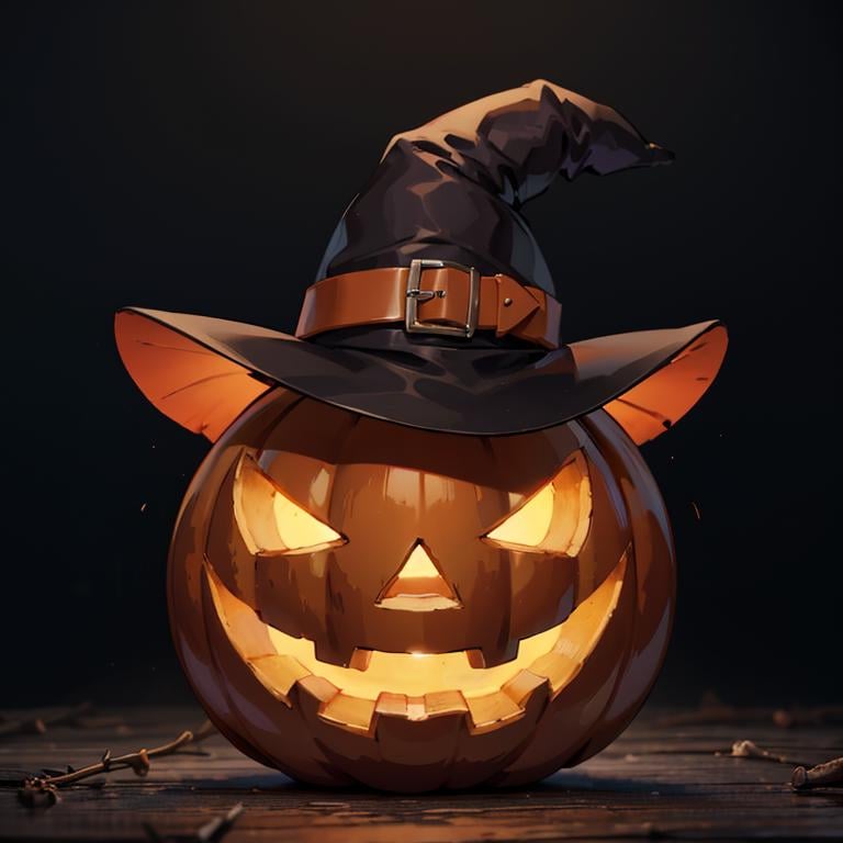 ((masterpiece,best quality)), <lora:Jack-o-lantern_Anime:0.5>,  no humans,  pumpkin, halloween,  witch hat,solo, looking at viewer,cinematic composition,