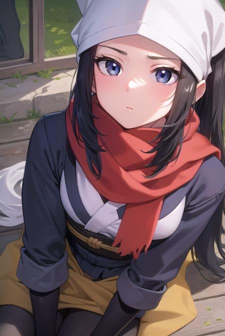 pokemonakari, <lora:pokemonakari-lora-nochekaiser:1>,pokemonakari, black hair, (grey eyes:1.5), long hair, ponytail, sidelocks, (small breasts:1.2),BREAK black pantyhose, black undershirt, brown footwear, head scarf, jacket, loose socks, pantyhose, red scarf, sash, scarf, shoes, socks, white headwear, white pantyhose,BREAK looking at viewer, (full body:1.2), upper body,BREAK outdoors, city, sky,BREAK <lyco:GoodHands-beta2:1>, (masterpiece:1.2), best quality, high resolution, unity 8k wallpaper, (illustration:0.8), (beautiful detailed eyes:1.6), extremely detailed face, perfect lighting, extremely detailed CG, (perfect hands, perfect anatomy),