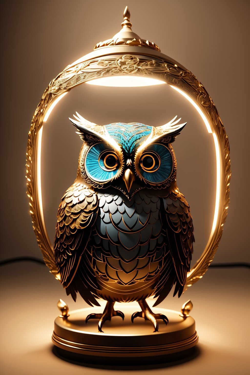 (best quality, 3D, high-res), (cinematic lighting, octane render), Behold a stunning 3D masterpiece featuring an intricately detailed owl with a decorative headdress, illuminated by cinematic lighting, and rendered with the exquisite precision of Octane Render.