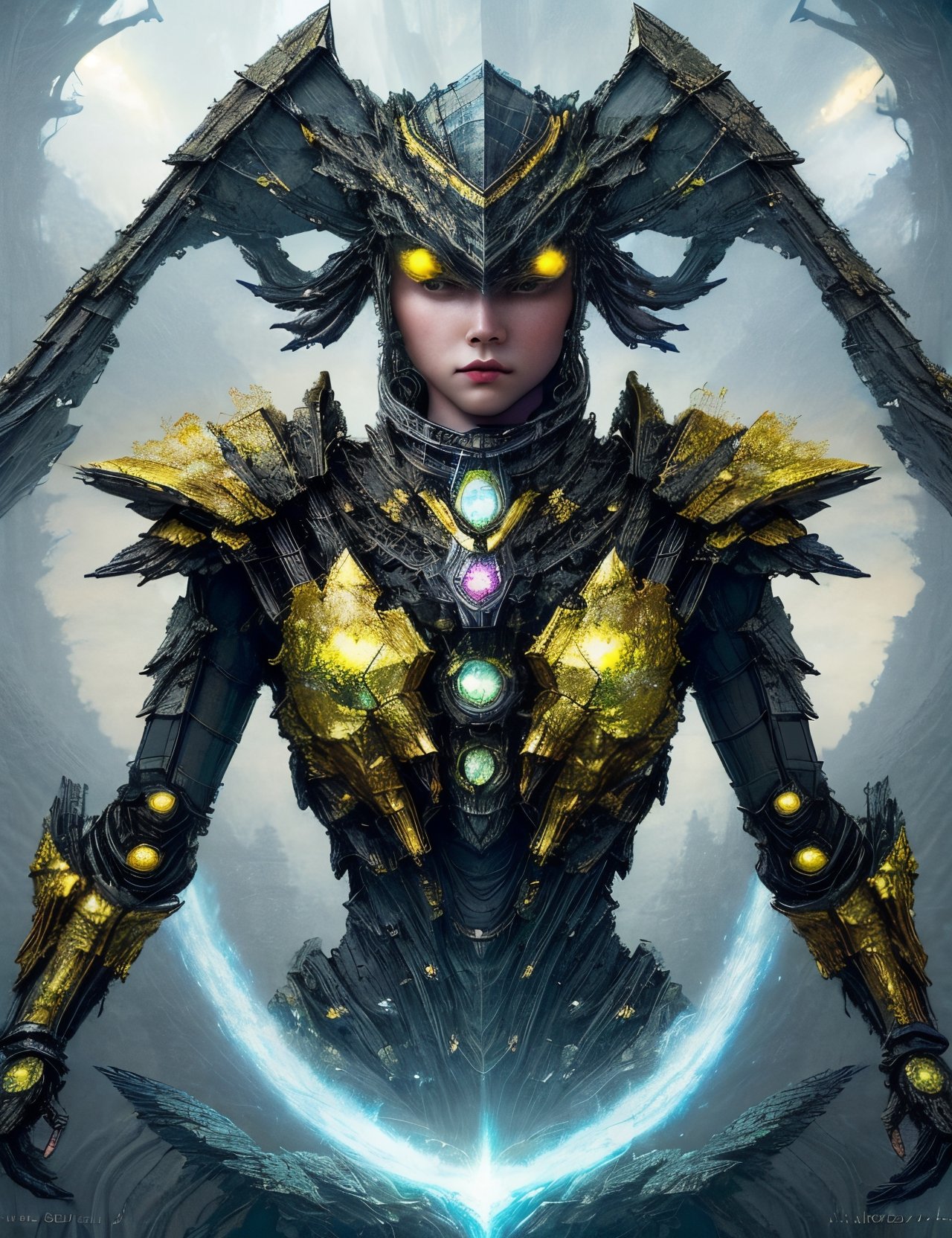 (Upper body shot of Woman:1.5) DonML1quidG0ld, hyper detailed, full body armor, awesome, stunningly beautiful, fairytale, whimsical, tech sci-fi futuristic