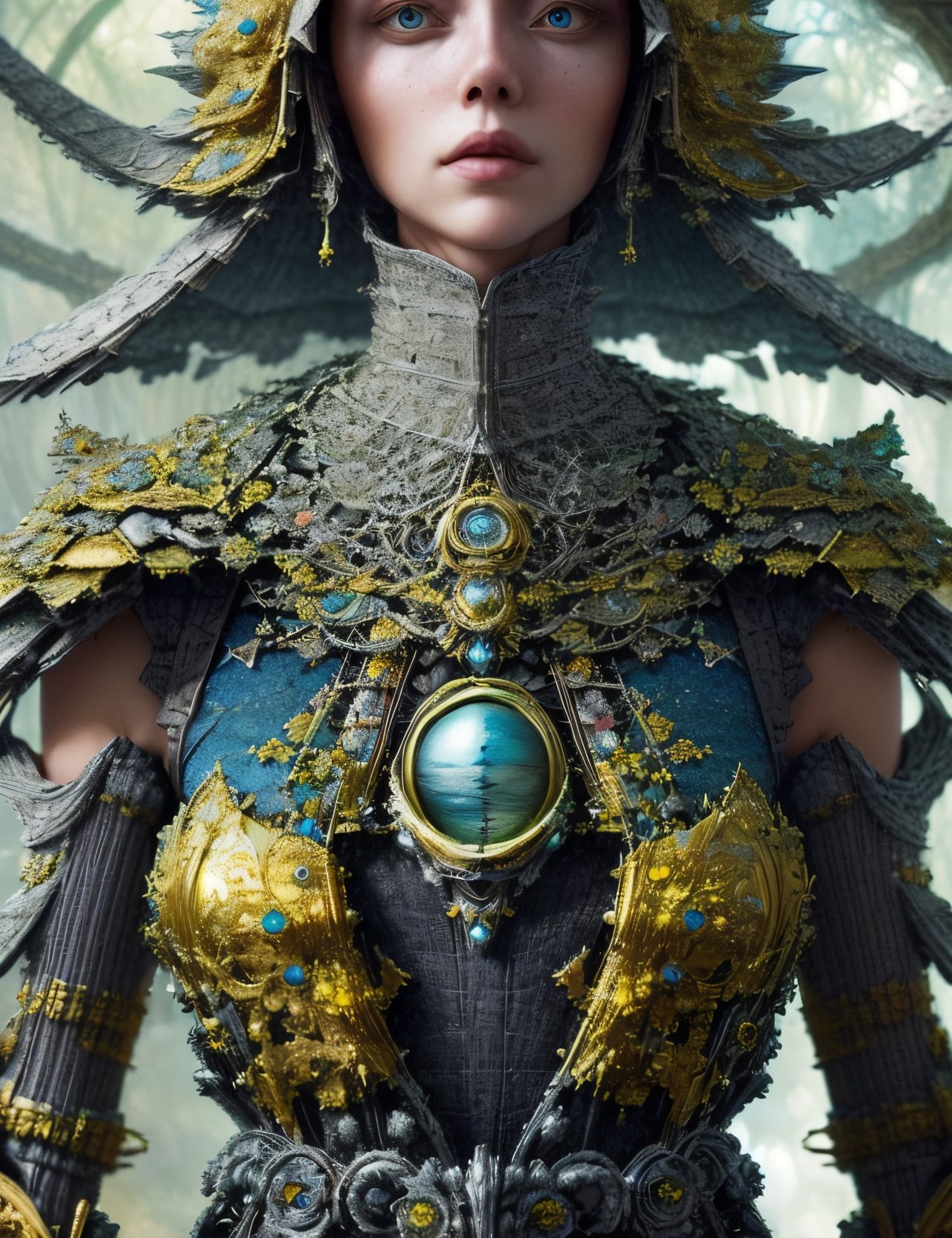 (Upper body shot of a woman:1.5) DonML1quidG0ld, hyper detailed, intricate, awesome, stunningly beautiful, fairytale, whimsical, tech sci-fi futuristic