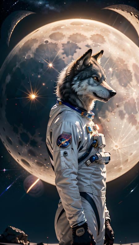 (masterpiece, best quality), furry male,1boy, spacesuit, astronaut, lunar, moon, earth, gazing at earth, lonely, solemn, melancholic, homesick, werewolf, wolf, furry, anthro, muscular, buff, hunky, alone, barren landscape, distant planet, isolation, longing, pining, reflective, wistful, staring wistfully at the blue planet