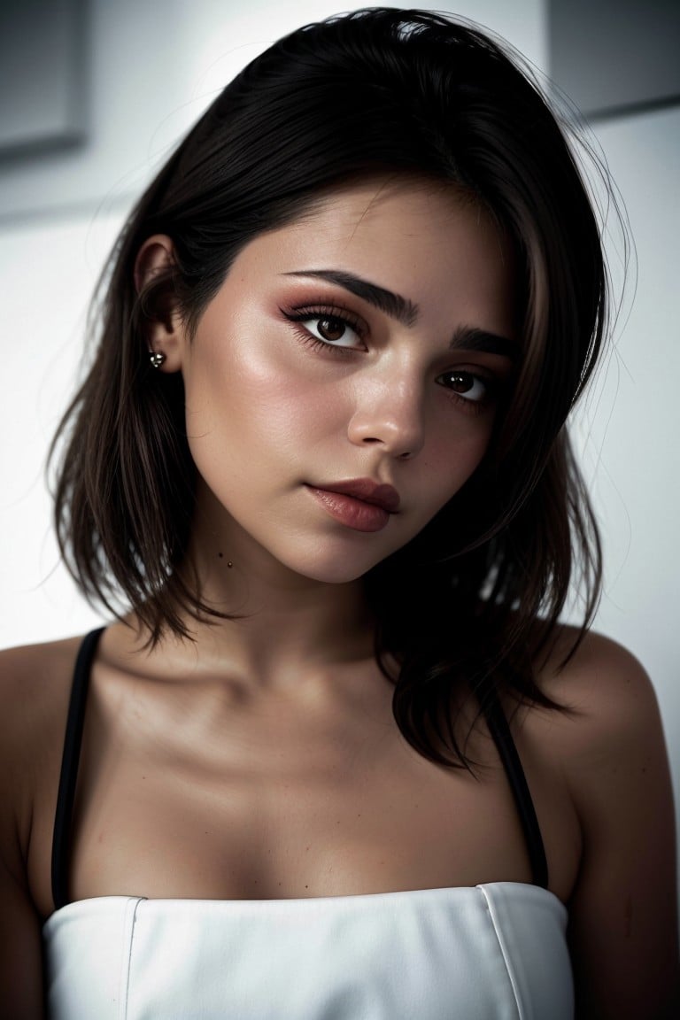 (low angle, headshot:1.2) photo of <lora:sd15_locon_JessyHartel_32_v2-000010:.9> JessyHartel wearing makeup plum lipstick wing eyeliner open mouth, she is wearing morning glory print bandeau , her hair is styled as soft bob hair, BREAK she is (in the toilet:1.1), soft lighting, Porta 160 ,50mm ,shot on Canon EOS 5D, smooth background bokeh ,black and white,