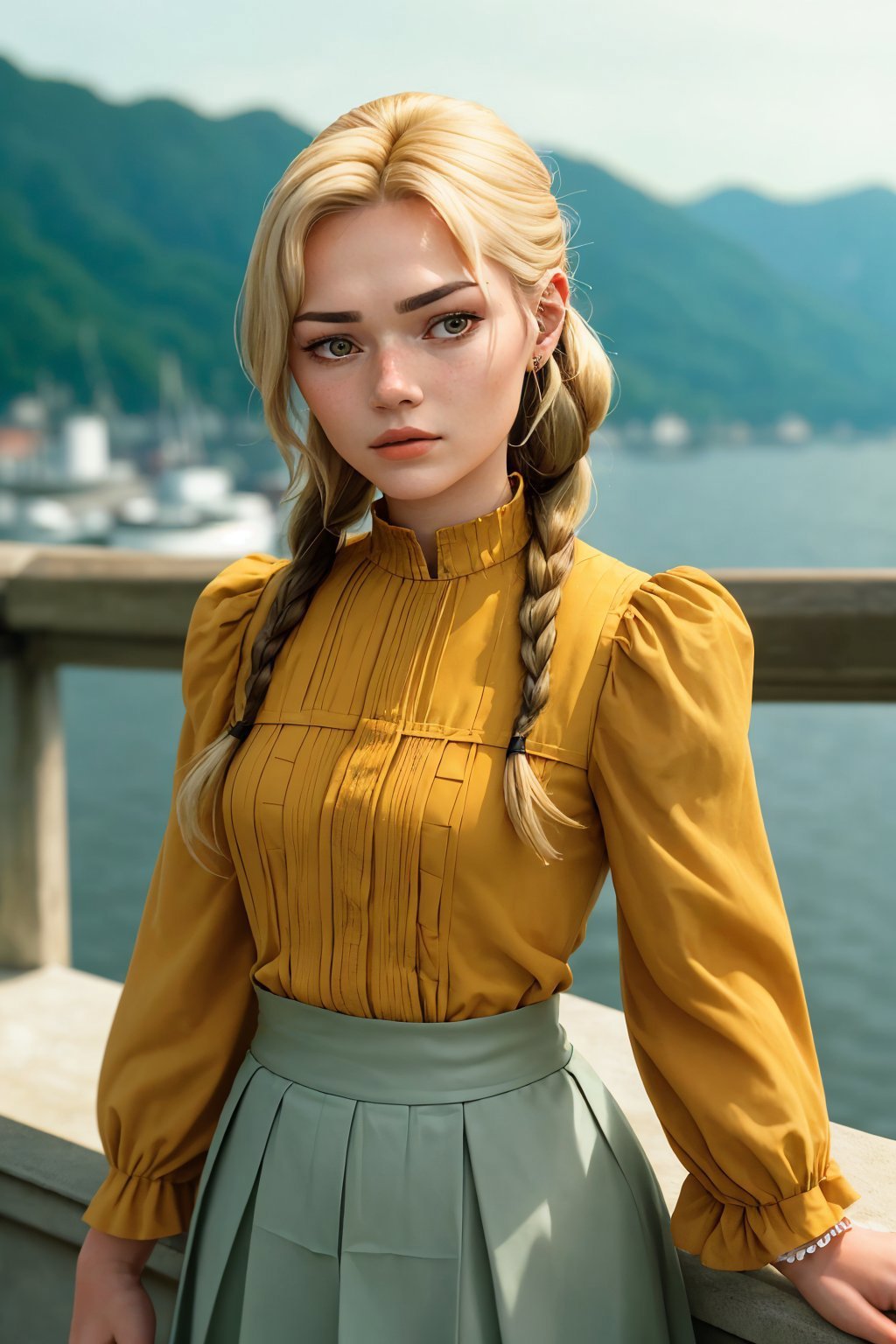 (shot from a Dutch angle, closeup on face:1.2) photo of <lora:GeorgiaEllenwood_v3:.9> GeorgiaEllenwood,she is wearing skirt suit,she is wearing wide sleeves,her hair is styled as braided updo hair,BREAK she is (in the terrace:1.1),low key lighting,ND filter,Voigtländer Nokton 50mm f1.1,Cinestill 800T,