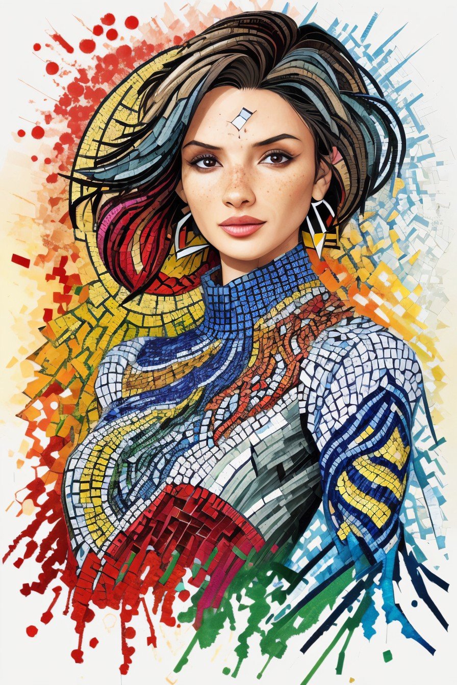 ((mosaic style:1.2), fragmented, colorful, patterned, highly detailed:1.15), <lora:sd15_AliceGreczyn_locon_64_v1-000050:1> AliceGreczyn, ink splash, colorful, zentangle