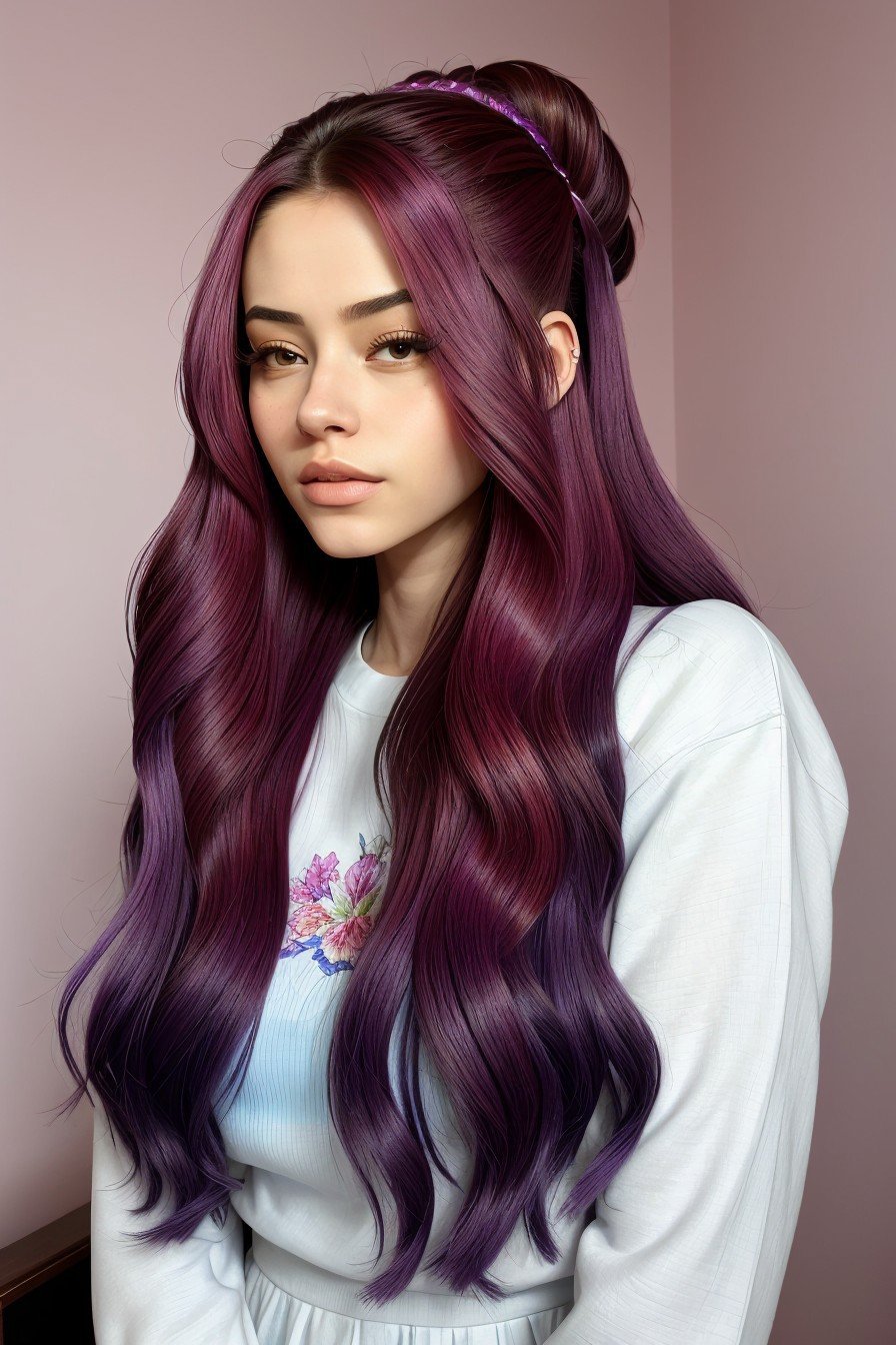 (isometric style, vibrant, beautiful, crisp, detailed, ultra detailed, intricate:1.15), (long shot:1.4), <lora:sd15_LeaEluiGinet_locon_64_v1:1> LeaEluiGinet, medium red-violet color hair styled as Half-Up Half-Down Curly Hairstyle