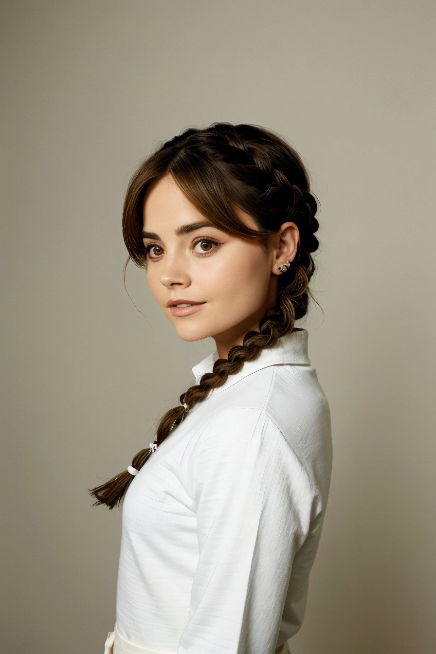 (medium shot:1.4), realistic photo of <lora:sd15_JennaColeman_locon_64_v1-000023:1> JennaColeman, hair styled as rope braid