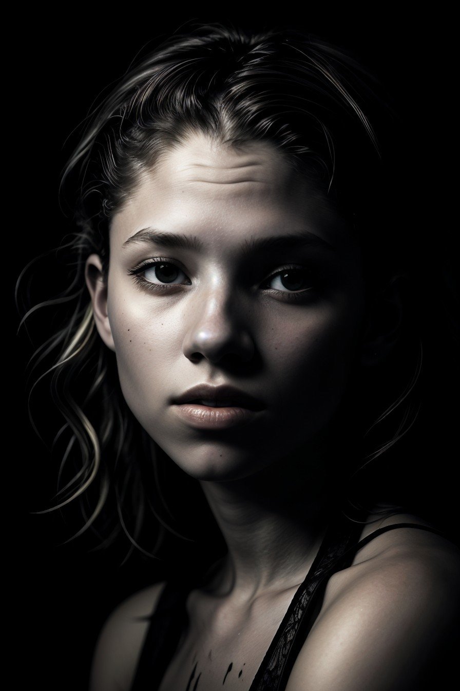 chiaroscuro portrait, high contrast, dramatic, Rembrandt lighting, realistic photo of <lora:sd15_BeritBirkeland_locon_48_v1-000012:1> BeritBirkeland, ink splash, colorful,