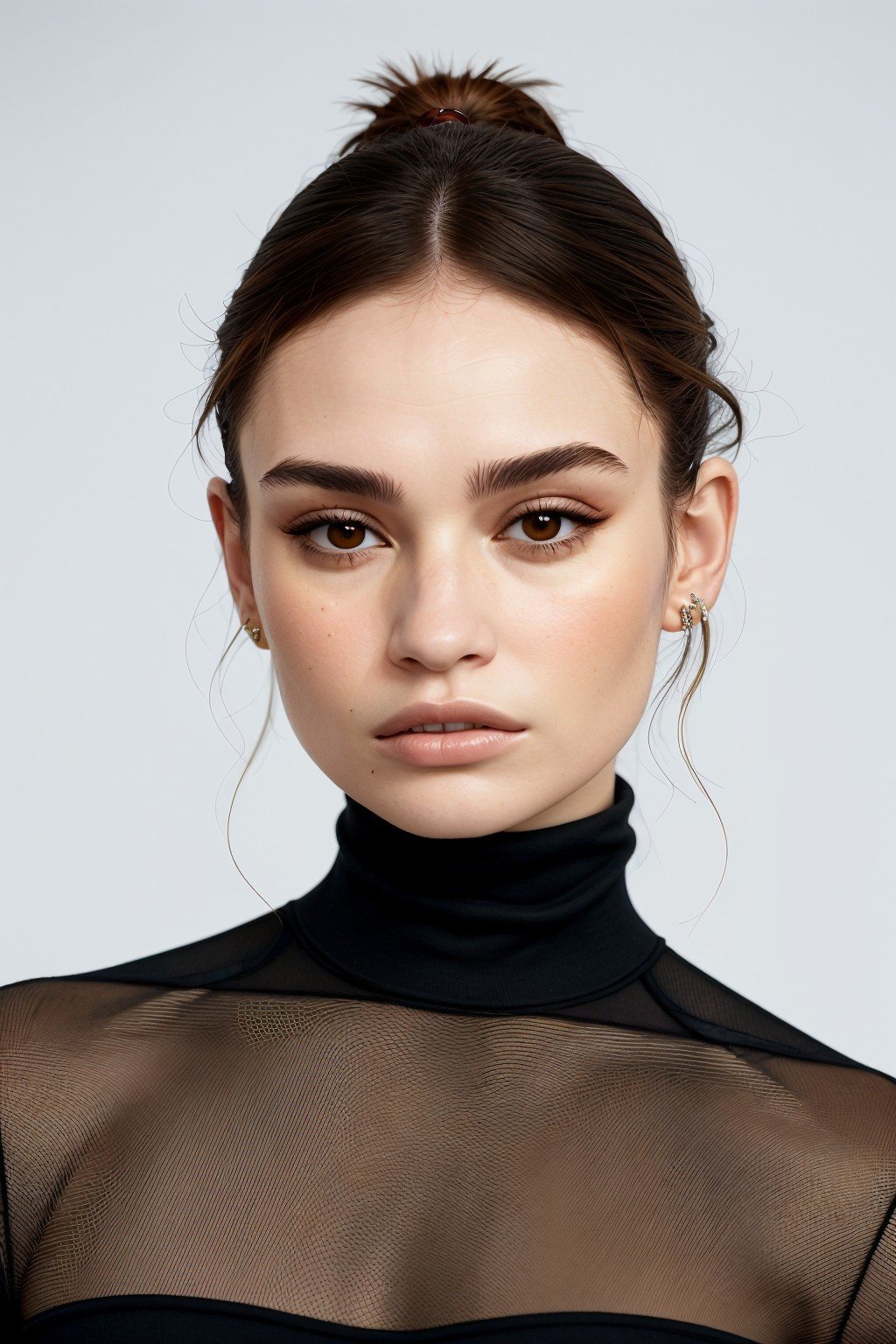 (style of Victor Moscoso:1.15), close range of <lora:sd15_LilyJames_locon_64_v1-000016:1> LilyJames, focus on face, wearing a turtleneck , her hair is styled as choppy shag hair,