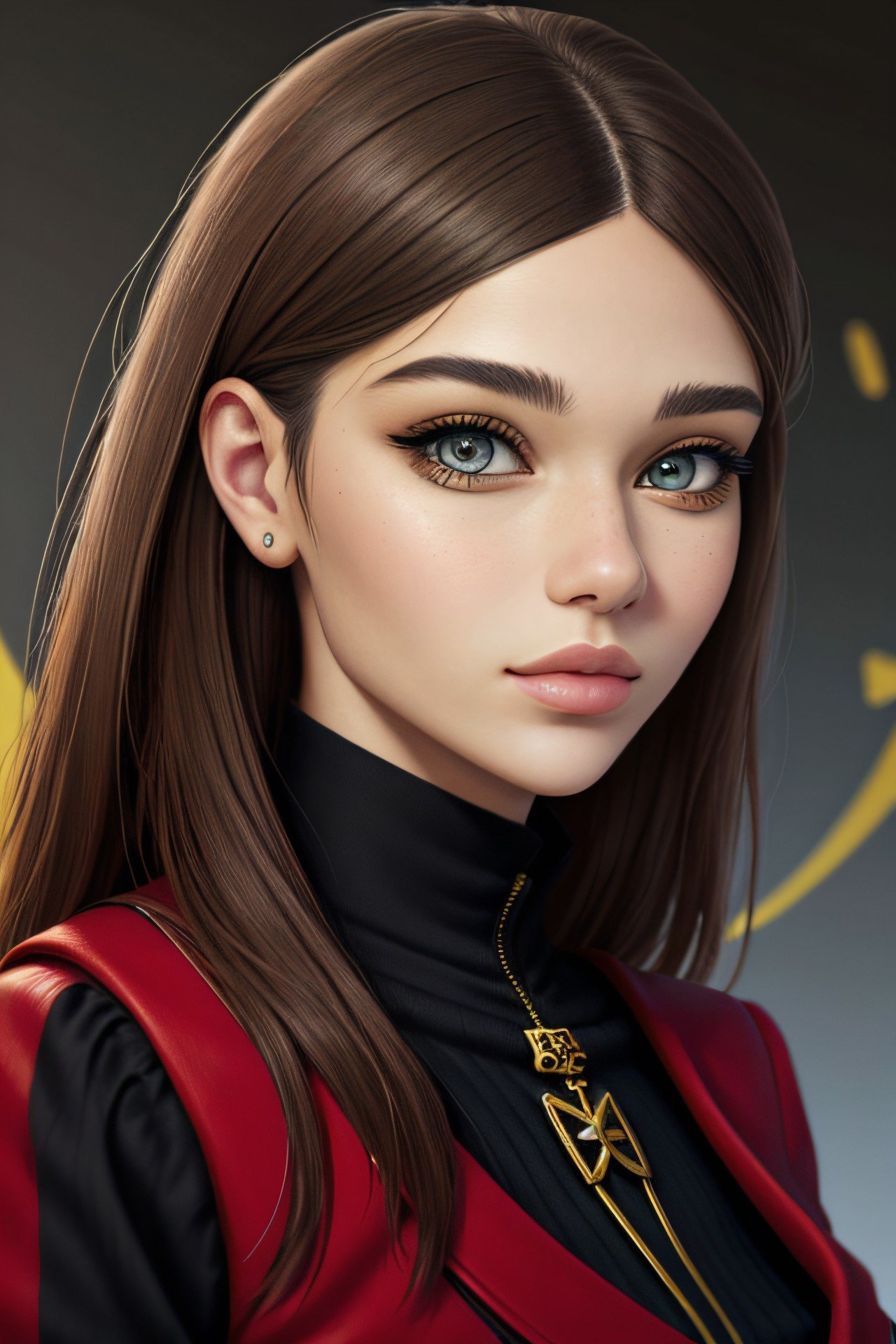 oil painting style portrait of realistic photo of <lyco:sd15_MilanaVino_loha_32_v1-000011:.9> MilanaVino wing eyeliner, face, eyes, mathematical symbols