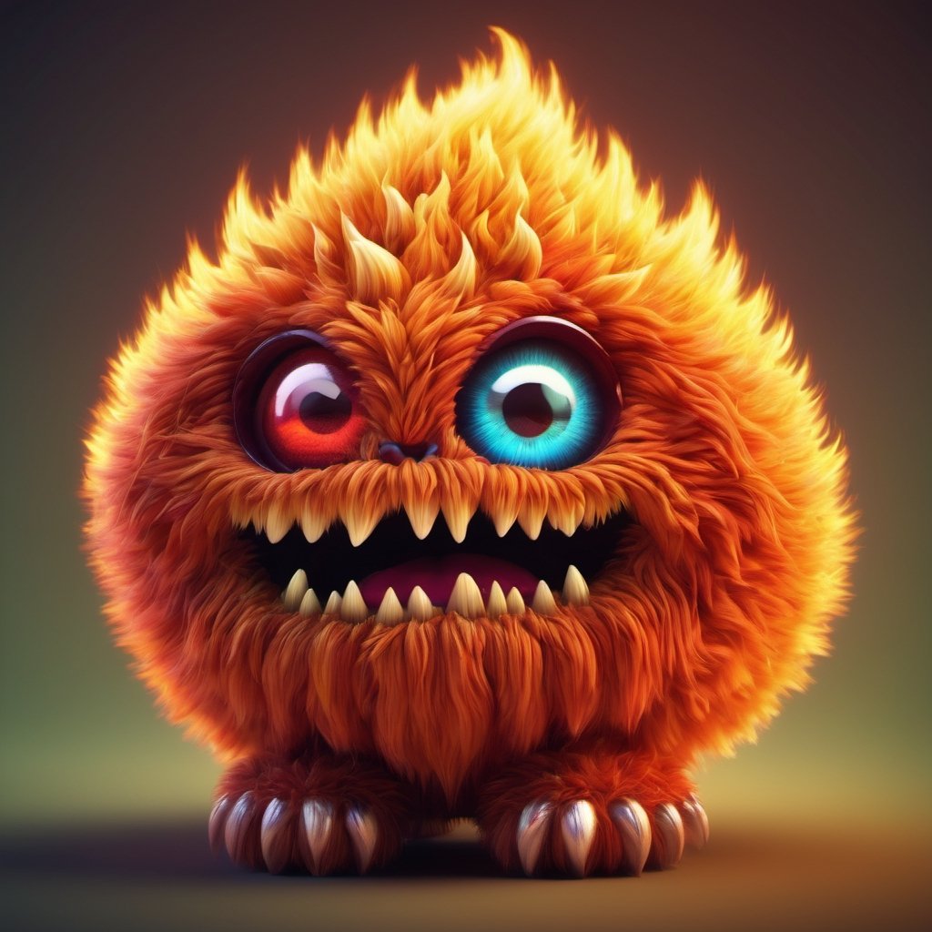 detailed fiery cute monster element made of fire 