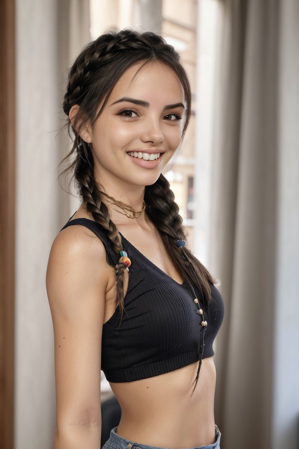 (long shot:1.4), realistic photo of <lyco:sd15_GiusyMeloni_loha_64_v1-000009:1> GiusyMeloni, smiling, hair styled as french rope braid