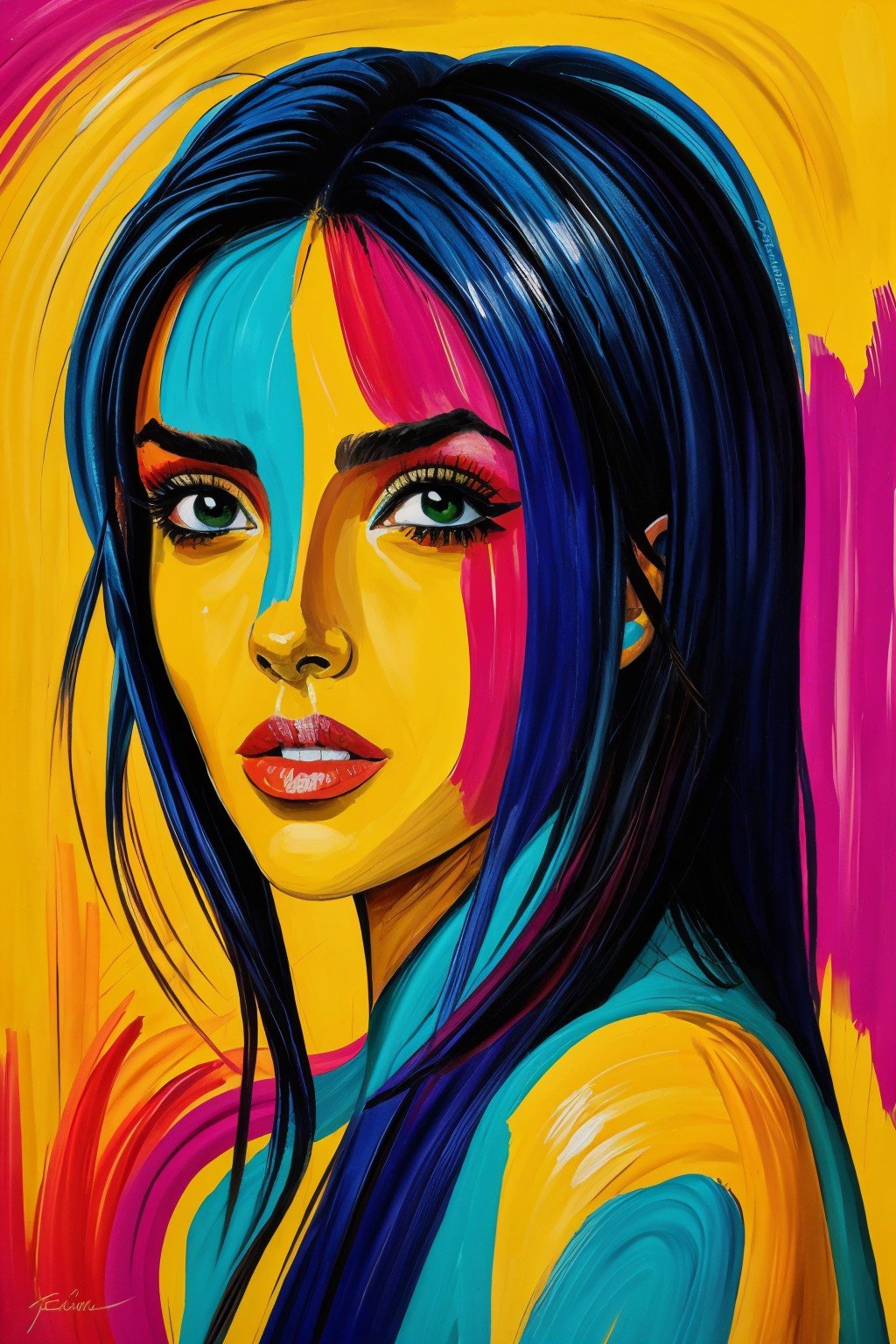 (fauvist style, bright, unnatural colors, bold brushwork:1.15), oil painting style portrait of <lyco:sd15_GiusyMeloni_loha_64_v1-000009:1> GiusyMeloni, face, eyes, moon symbols