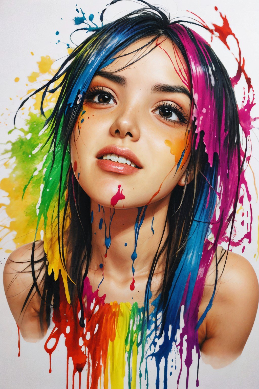 realistic photo of <lyco:sd15_GiusyMeloni_loha_64_v1-000009:1> GiusyMeloni, ink splash, colorful,