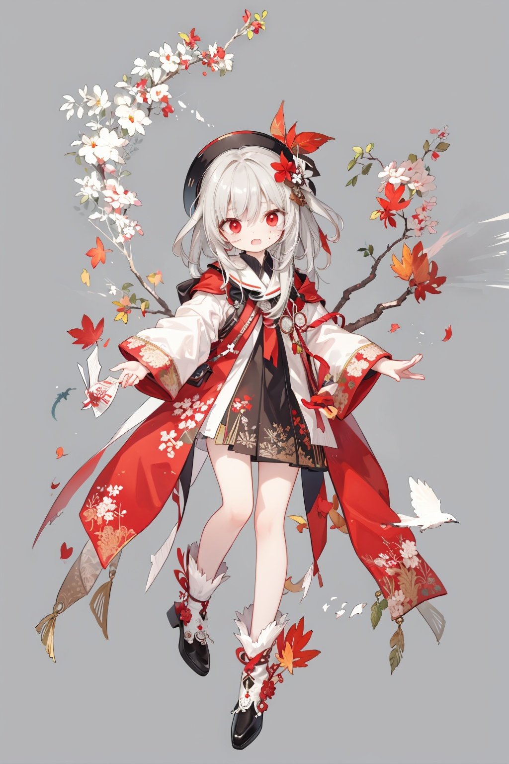 //,masterpiece,(best quality),(illustration),(colorful),//,full body,grey background,(broken face:1.2),((white and red)),growth,leaf,tree branch on head,branch, fractal,branch arm,branch legs,