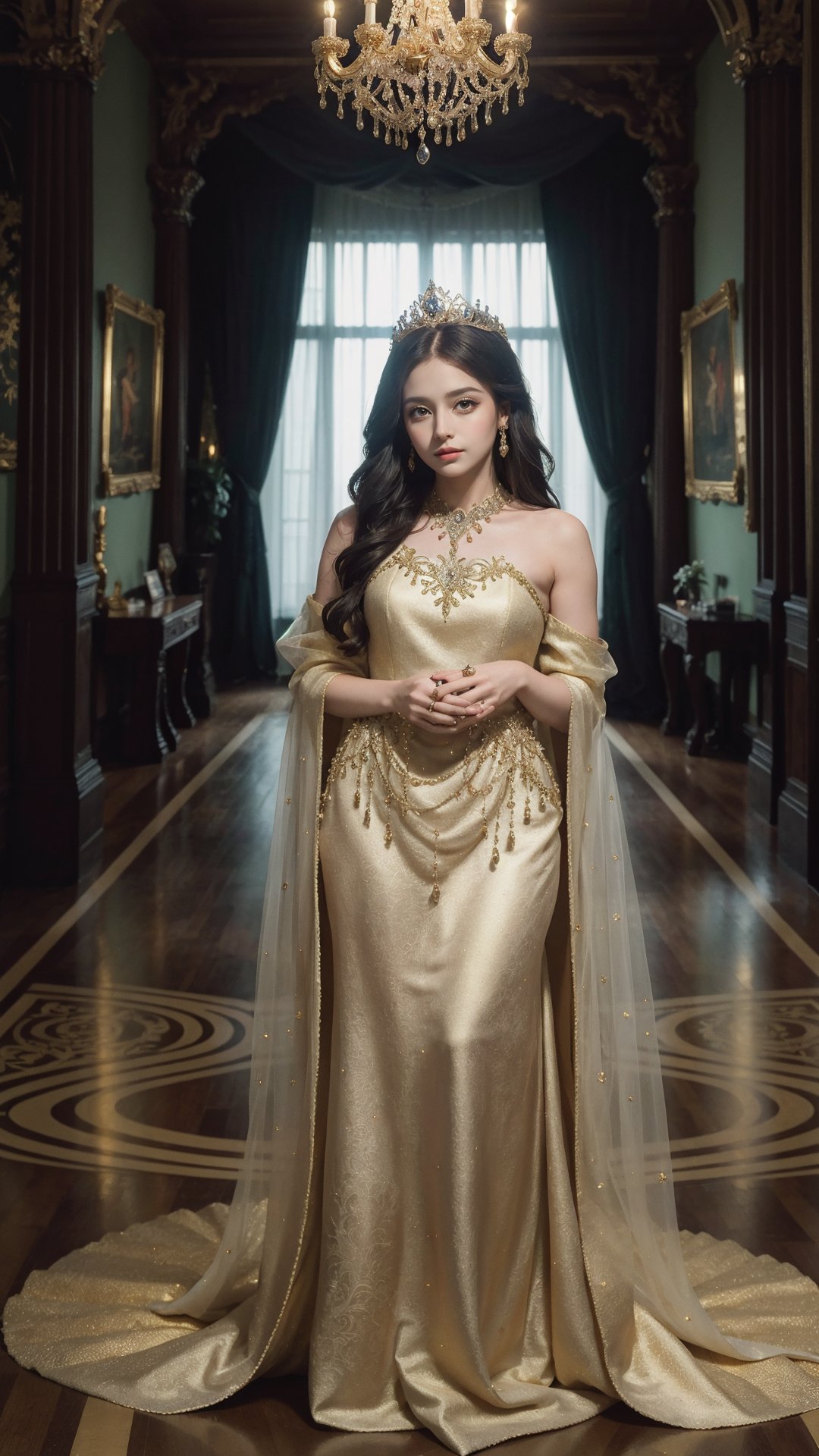full body, Enchanting Fairy Tale Princess, Royal Castle Setting, Soft Golden Lighting, Regal Gown, (high resolution:1.2), (royal details:1.15), (fairy tale princess:1.1), (majestic ambiance:1.2), (golden glow:1.1), (intricate details:1.14), (elegance:1.1), standing<lora:TQSizeSlider:1>, (masterpiece,best quality:1.5)