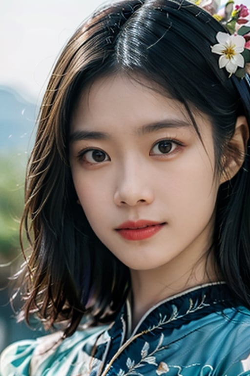 masterpiece, black_hair, 1 girl, looking at the audience, long_hair, nail_polish, solo, ancient art, Chinese,(8k, best quality, masterpiece:1.2), (realistic, realistic:1.2), (background sky: 1.2), (face close-up: 1.7), looking at the audience, hanfu, 1girl, (purple flower pine ink: 1.1), face close-up, detailed face, hanfu, song, long shan, pleated skirt,cinematic lighting, motion blur, ray tracing, god rays, bloom, drop shadow, close-up, lens flare, UHD, masterpiece, ccurate, anatomically correct, textured skin, super detail, high details, high quality, award winning, best quality, highres, 16k, HD, face close-up, close-up, close-up, accurate, correct hand, (anatomically correct: 1.5),mxmai