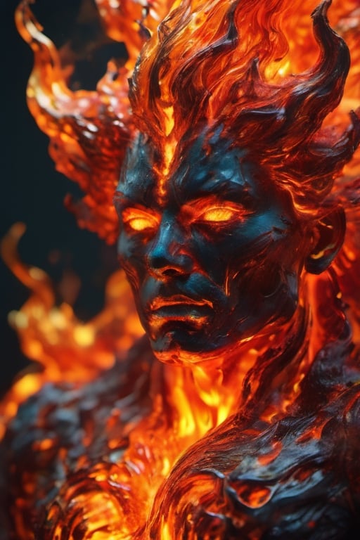 Headshot, a detailed Molten fire Elemental face, molten lava face, 