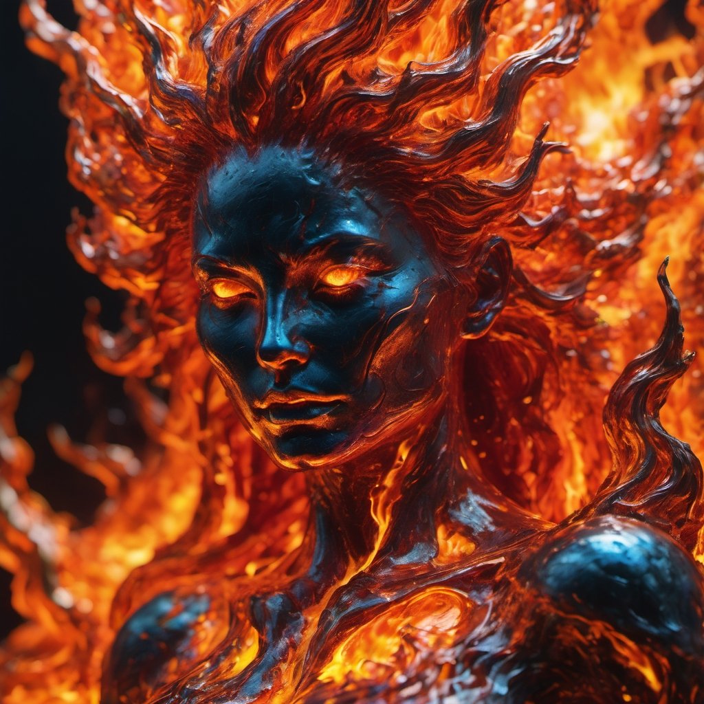 Headshot, a detailed Molten fire Elemental face, 