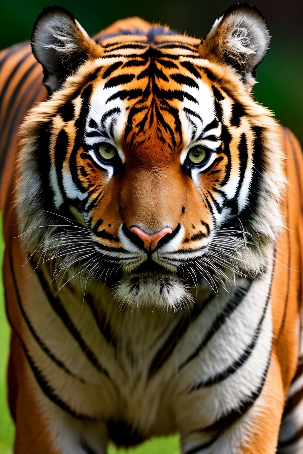 (best quality, 8K, ultra-detailed, masterpiece), (macro photography, close-up shot), Immerse the viewer in the world of a majestic tiger with an 8K masterpiece. Employ the art of macro photography to capture an awe-inspiring close-up of the tiger. Focus on revealing the intricate details of its fur, eyes, and whiskers, allowing the viewer to appreciate the raw beauty and power of this magnificent creature in exquisite ultra-detail.