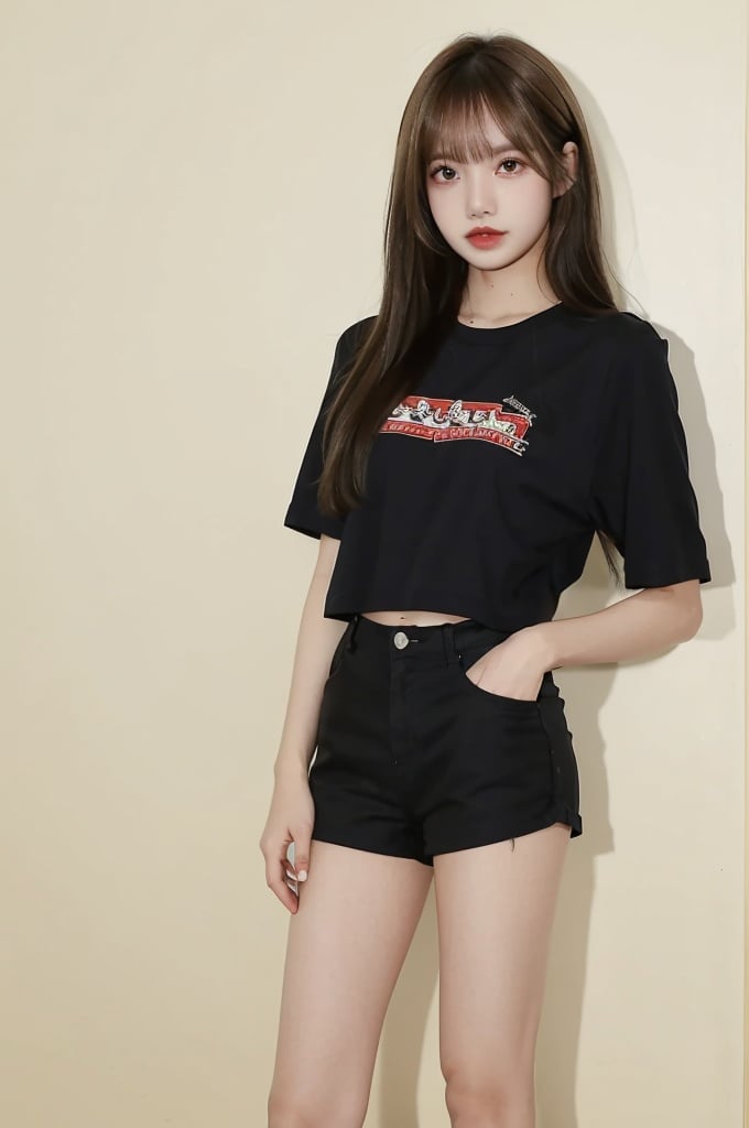 lisa, 1girl, solo, long hair, shorts, brown hair, black shorts