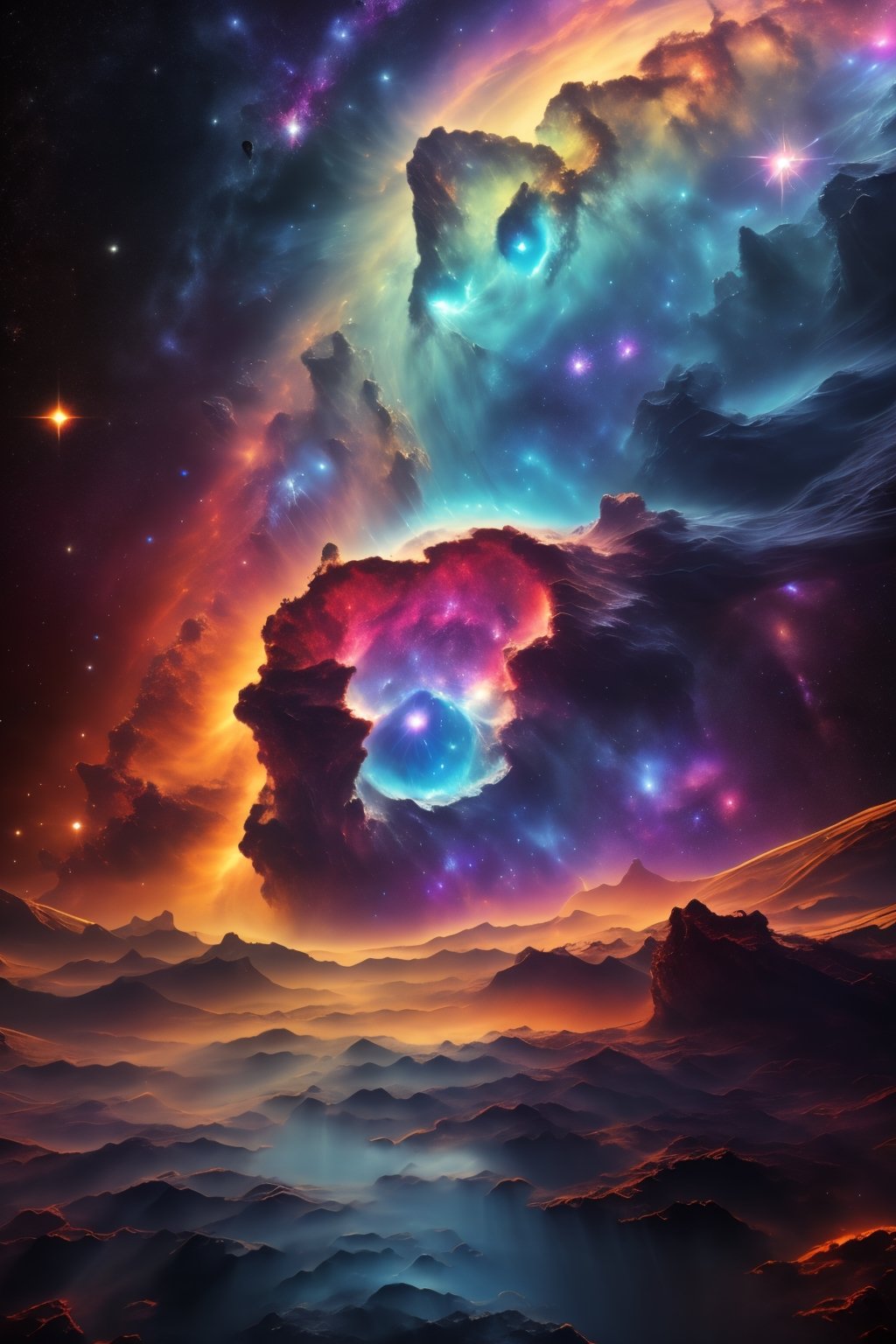 (best quality, 8K, ultra-detailed, masterpiece), (outer space, nebula, galaxy), Transport the viewer to the depths of the cosmos with an 8K masterpiece. Render a cinematic, photorealistic portrayal of outer space, highlighting a breathtaking nebula and galaxy. Pay meticulous attention to ultra-details in the cosmic landscape, capturing the vivid colors and intricate patterns of celestial phenomena. This image should evoke a sense of wonder and awe as it immerses the viewer in the grandeur of the universe.