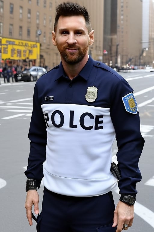 portrait of msiloss person, police officer uniform in new york streets