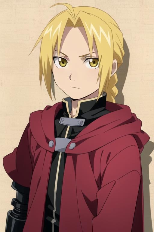 masterpiece, best quality, wallpaper, 1boy, solo, male focus, looking at viewer, upper body, , anime coloring, , <lora:edward_elric:0.68>, edward_elric, blonde hair, yellow eyes, braid, single braid, braided ponytail, single mechanical arm, dwarf costume, The Tower of Shadows,