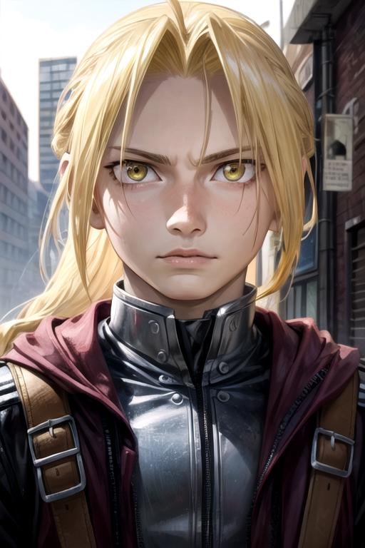 masterpiece, best quality, photorealistic, 1boy, solo, male focus, looking at viewer, , depth of field, , , <lora:edward_elric:0.68>, edward_elric, blonde hair, yellow eyes, long hair, prosthesis, , post-apocalyptic,