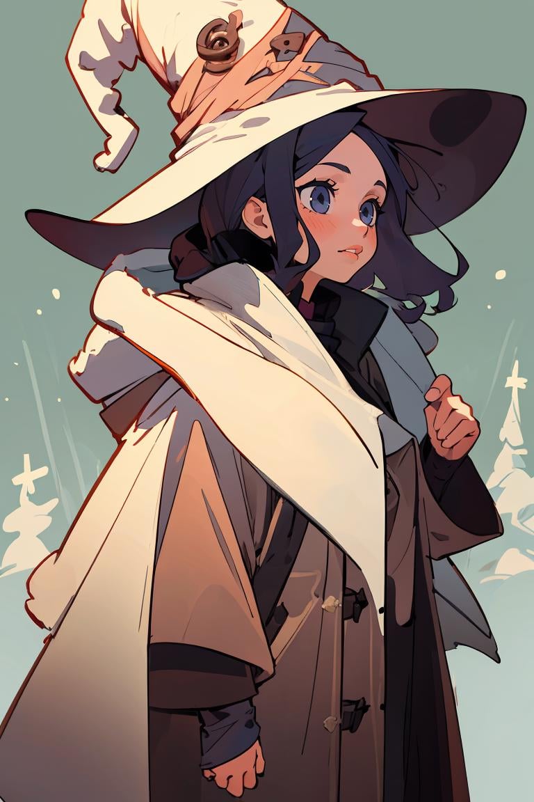 (best quality, masterpiece), 1girl, winter, coat, witch,