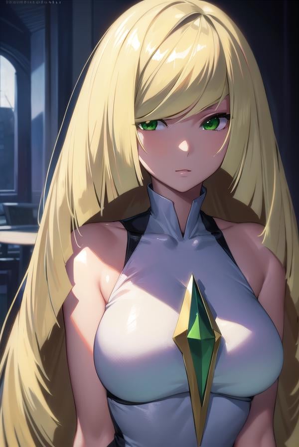 pokemonlusamine, <lora:pokemonlusamine-lora-nochekaiser:1>,pokemonlusamine, blonde hair, (green eyes:1.5), hair over one eye, long hair, multicolored hair, streaked hair, very long hair,BREAK bare arms, diamond (shape), dress, gem, green gemstone, leggings, short dress, sleeveless, sleeveless dress, white dress, white leggings,BREAK looking at viewer, upper body, full body,BREAK indoors,BREAK <lyco:GoodHands-beta2:1>, (masterpiece:1.2), best quality, high resolution, unity 8k wallpaper, (illustration:0.8), (beautiful detailed eyes:1.6), extremely detailed face, perfect lighting, extremely detailed CG, (perfect hands, perfect anatomy),