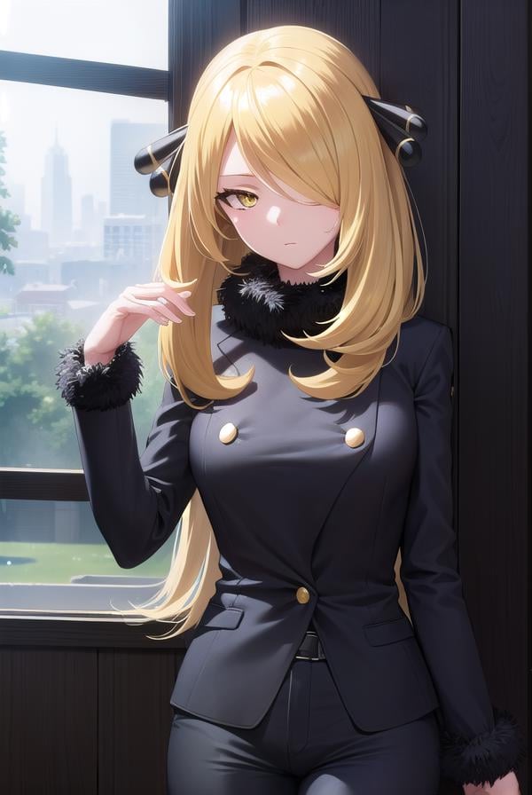 pokemoncynthia, <lora:pokemoncynthia-lora-nochekaiser:1>,pokemoncynthia, blonde hair, hair ornament, hair over one eye, long hair, (yellow eyes:1.5),BREAK black coat, black pants, black shirt, coat, fur collar, fur trim, fur-trimmed sleeves, pants, shirt,BREAK looking at viewer, upper body, full body, (cowboy shot:1.5),BREAK outdoors, nature, sky,BREAK <lyco:GoodHands-beta2:1>, (masterpiece:1.2), best quality, high resolution, unity 8k wallpaper, (illustration:0.8), (beautiful detailed eyes:1.6), extremely detailed face, perfect lighting, extremely detailed CG, (perfect hands, perfect anatomy),