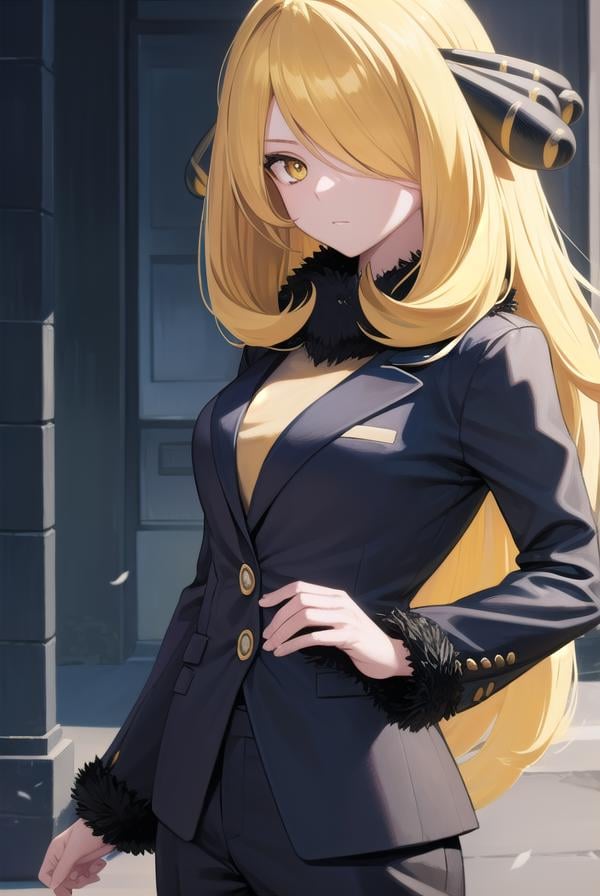 pokemoncynthia, <lora:pokemoncynthia-lora-nochekaiser:1>,pokemoncynthia, blonde hair, hair ornament, hair over one eye, long hair, (yellow eyes:1.5),BREAK black coat, black pants, black shirt, coat, fur collar, fur trim, fur-trimmed sleeves, pants, shirt,BREAK looking at viewer, upper body, full body, (cowboy shot:1.5),BREAK outdoors, nature, sky,BREAK <lyco:GoodHands-beta2:1>, (masterpiece:1.2), best quality, high resolution, unity 8k wallpaper, (illustration:0.8), (beautiful detailed eyes:1.6), extremely detailed face, perfect lighting, extremely detailed CG, (perfect hands, perfect anatomy),